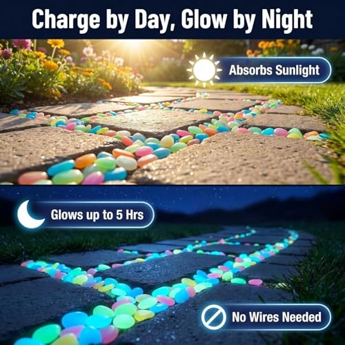 Colorful Glow-in-the-Dark Garden Stones, 2026 New Glowing Pebbles for Garden Outdoor, Beautiful Luminous Stepping Stones Glow Rocks for Landscaping Fish Tank Aquarium Walkway Decor (200, Multicolor)