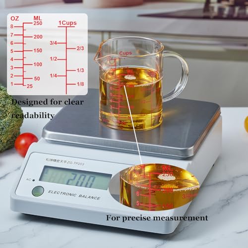 Ackers Mirror Graduated Glass Measuring Cup - [Insulated Handle | V-Shaped Spout] - High Borosilicate Glass Measuring Cup for Kitchen or Dining, Easy to Read, 250ml (8oz, 1 Cup) - size: 8OZ Mirror Graduated