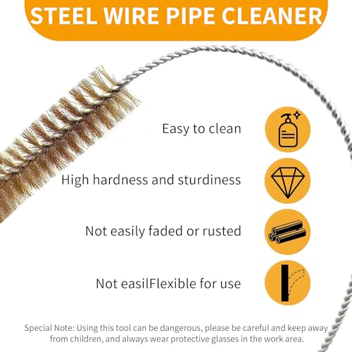7 Pcs Brass Brush Set, 12'' Long Handle Pipe Cleaner Brush for Deep Cleaning, Bottle Brush for Engine Auto Parts Bottle Keyboards Narrow Space & Paint on Various Metal Pipes Cleaning