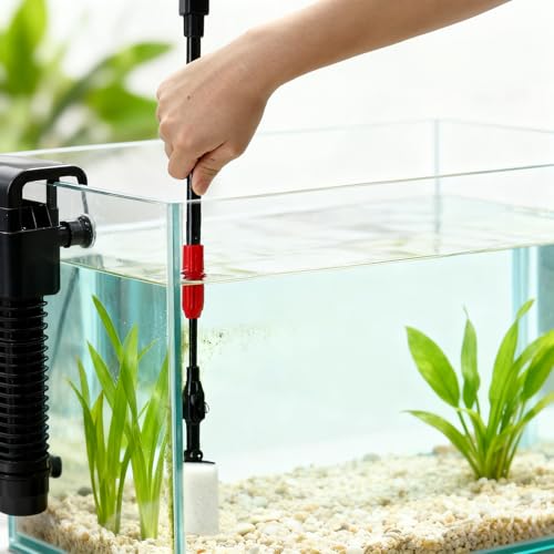 6 in 1 Aquarium Cleaning Tool Kit, Fish Tank Cleaner Set with Adjustable Telescopic Long Handle (21-32 Inch) Include Algae Scraper, Scrubber Pads, Fish Net, Tube Cleaning Brush, Gravel Rake