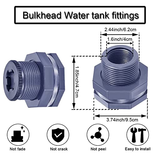 1.25” Female PVC Bulkhead Fitting with Plug Silicon Seal Gasket Water Tank Connector for 2.5 Inch Hole Saw Rain Barrels, Aquariums Pack of 2 - color: 2 Pcs, size: 1-1/4 Inch