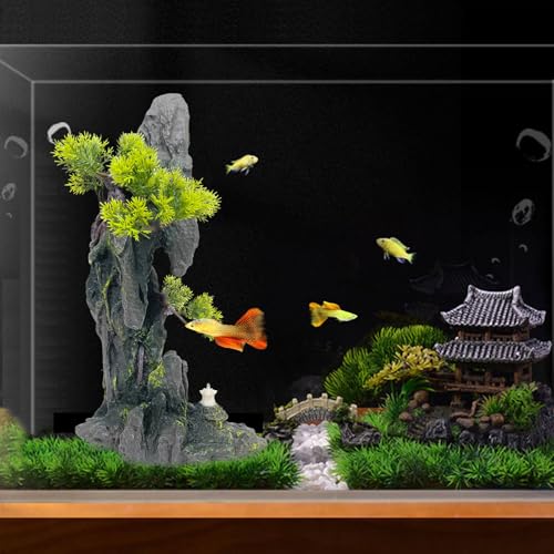 Tall Aquarium Mountain View Stone Decorations Aquarium Ornament Rock Cave Landscape Artificial Mountain Hill View Fish Tank Caves for Betta Hiding Reptile Aquarium Supply - color: Tall Cypress Mountain View