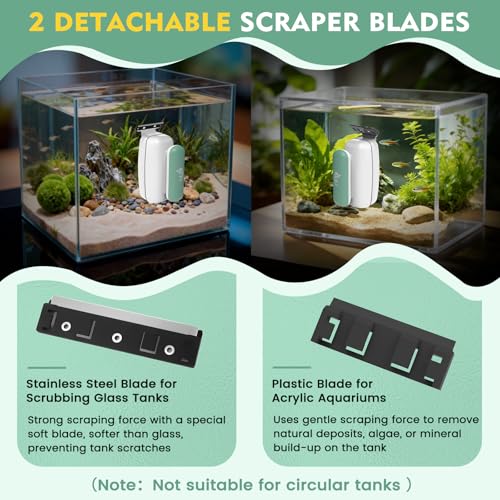AQQA Aquarium Magnet Glass Cleaner - Enhanced Magnetic Fish Tank Cleaner with 2 Types of Blades, Self-Floating Aquarium Glass Scrubber Algae Scrapers for up to 0.63" Thick Glass/Acrylic Aquariums (L) - size: L for less than 0.63" (16mm) thickness