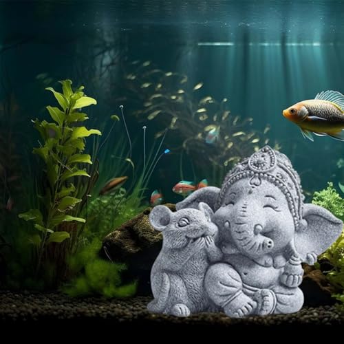 livelyfish Small Elephant Statue Sandstone Figurine Hindu Meditation Buddha Sculpture for Fish Tank Aquarium Decoration (C) - color: C