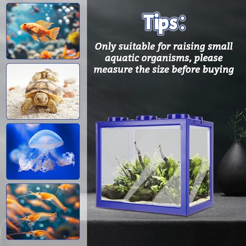 QTLCOHD 4 Pack Small Betta Fish Tank, 0.6 Gallon Mini Aquarium Tank, Blue Stackable Fish Bowl, Acrylic Tiny Cube Tank for Beta Fish Sea Monkeys Shrimp Snails - color: blue