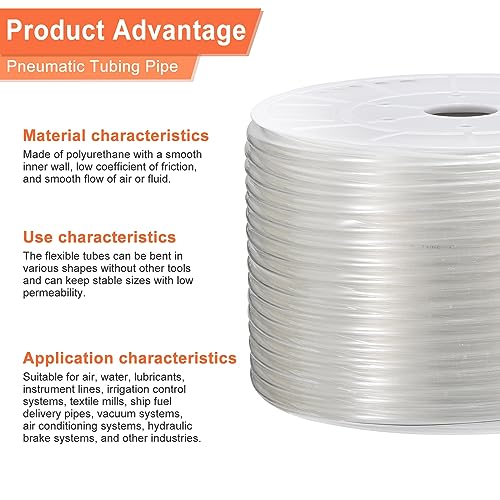 MECCANIXITY Pneumatic Tubing Pipe, 12mmx8mm 295ft 90 Meters PU Air Line Tubing Hose Tube Transparent for Fluid Transfer Air Compressor - color: Transparent, size: OD12mm*ID8mm 295ft (90 Meters)