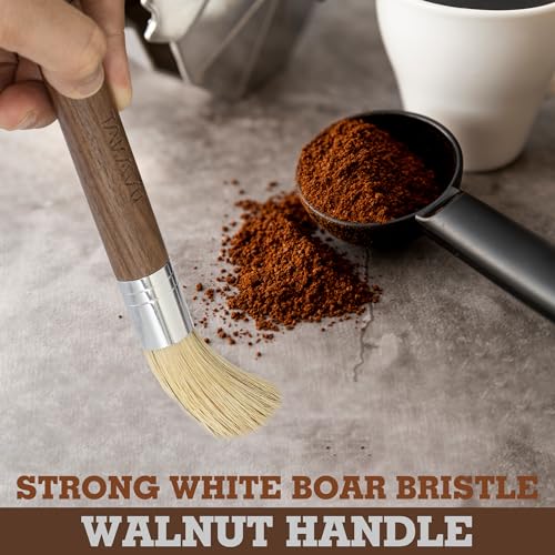 Takavu Coffee Grinder Cleaning Brush, Barista Brush with Stiff White Boar Bristle, Espresso Machine Cleaner Tool, Brista Dusting Accessories Used on Group Heads Shower Screen Portafilter Scoop Tamper - color: White Boar Bristle