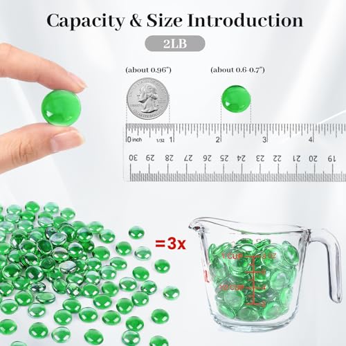 DomeStar 2LB Green Flat Glass Marbles, Decorative Marbles for Vases Aquarium Pebbles Fish Tank Rocks Vase Fillers DIY Crafts Table Scatter Decor - color: Green