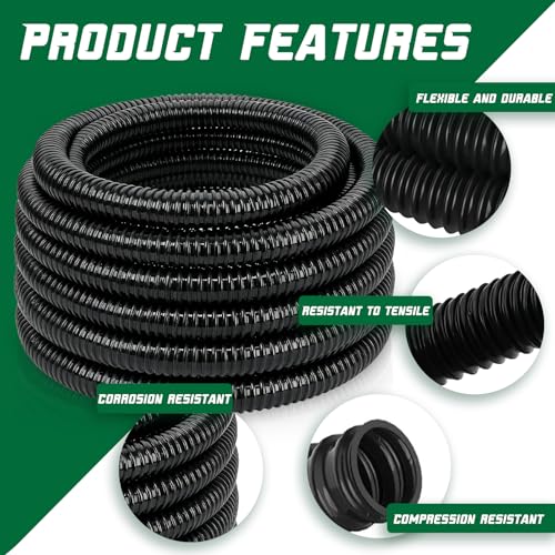 Pond Tubing 2” × 10 Feet Black Flexible PVC Pond Hose,Garden Pond PVC Tube - Reinforced, Kink-Resistant Tubing for Pumps, Fountains & Waterfalls, with 4 Clamps,2" Dia - size: 2 Inch, style: 10FT