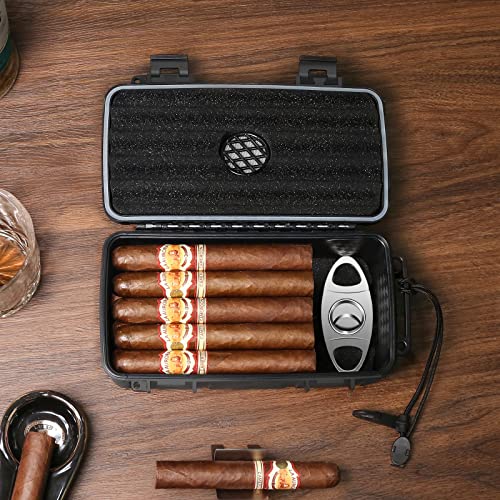 Flauno Travel Cigar Humidor - Portable Cigar Case with Cigar Cutter & Humidifier, Holds up to 15 Cigars, Waterproof, Crushproof, Airtight Seal, Durable - size: Holds up to 15 Cigars