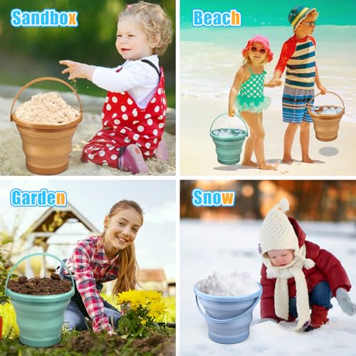 3PCS Foldable Beach Bucket Sandbox Kit Toys for Kid Adult, Collapsible Small Bucket for Washing Camping Fishing, Silicone Sand Pail for Garden Planting, Travel, Beach Summer Toy Gift for Boy Girl - color: Bronze