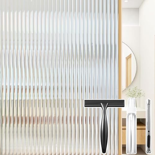 Beautyhero Reeded Glass Window Film, 3D Fluted Privacy Film for Glass Windows, Static Cling Decorative Door Coverings for Bathroom, Renter Friendly Heat Blocking Home Tint with 3 Tools, 17.5 x 78.7” - color: Clear, size: 17.5 x 78.7 Inch