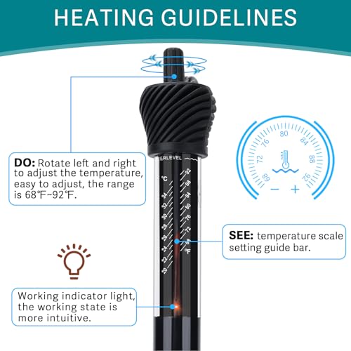 hygger ETL Certification Aquarium Heater, 50W/100W/200W/300W Submersible Fish Tank Thermostat Heater with Firm Double Pair Suction Cups for Coral Saltwater and Freshwater Tank with Thermometer (50W) - size: 50W