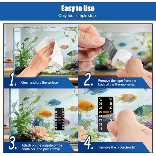 Adhesive Fish Tank Thermometer Strip Aquarium Thermometer Sticker Display 64-86℉ (18-30℃) Brewing Thermometer Test Strip 6 PCS (1.58" x 0.67") - size: 1.58" x 0.67"