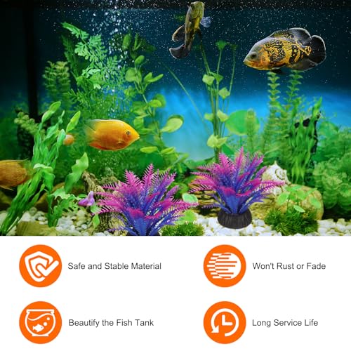 uxcell Aquarium Artificial Plants, 10 Pcs Fish Tank Plants Decorations Accessories Aquatic Ornaments Decor Water Grass, Purple-Green (Coco Leaves) - color: Purple-red