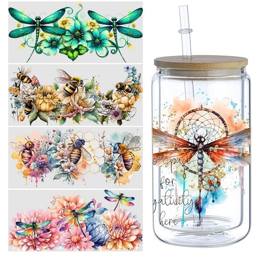 5 Sheets Flower UV DTF Transfer Stickers, for Glass Tumbler, Waterproof Decals, Plastic Adhesive Label for Bottles and Cups Decor (Style2-5 Sheet) - color: Style2-5 Sheet