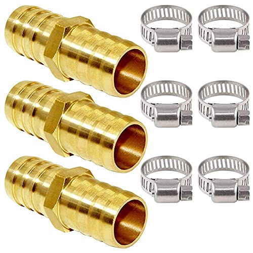 Joywayus Hose Barb 3/4" Hose ID,Hex Brass Fitting Intersection/Split Brass Water/Fuel/Air with 6 Stainless Steel Clamps(Pack of 3) - size: 0.75 Inch, style: 3PCS