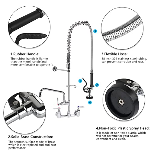 Pre Rinse Spray Valve with 45" Flexible Hose KANONEY Stainless Steel Hose 1.42 GPM Commercial Sink Sprayer Nozzle Head Replacement Kit for Dish Industrial Restaurant Kitchen Faucets, Black