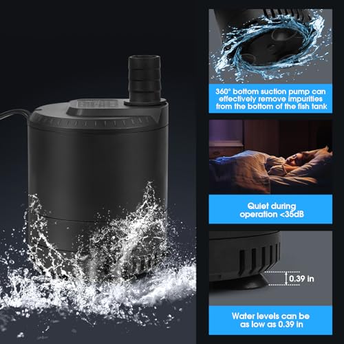 Aquarium submersible pump 109-724GPH, aquarium water pump, Adjustable water flow, Quiet operation,1 Nozzle,Suitable for fish tanks, ponds, aquariums, statues, hydroponic greens. - size: 6W