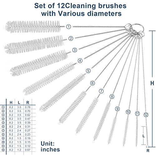 Straw Cleaner Brushes Sets, 12 Pieces 8.2 Inch Botthle Cleaning Brush and Nylon Tube Brush Brush Kit for Sippy Cup, Tumbler, Water Bottle, Drinking Straw (White) - color: 8.2 Inch White Cleaning Brushes