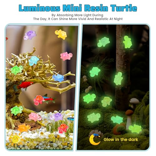 200pcs Mini Resin Turtles Luminous Tiny Turtle for Crafts Dollhouse Miniatures Mini Resin Things Animals for Fairy Garden Micro Landscaping Decoration Home Decor, 10 Colors(0.31 * 0.47inch，Medium) - color: 200pcs Mini Resin Turtles( 0.31 * 0.47inch)