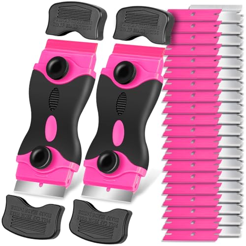 Razor Blade Scraper Tool Kit - 2Pack Razor Scrapers & 40Pcs Extra Blades, Plastic Paint Scraper Tool, Razor Scraper Tool for Glass Top Stove, Scrappers for Cleaning Window, Cooktop, Oven, Floor - size: 2Pack+40Pcs