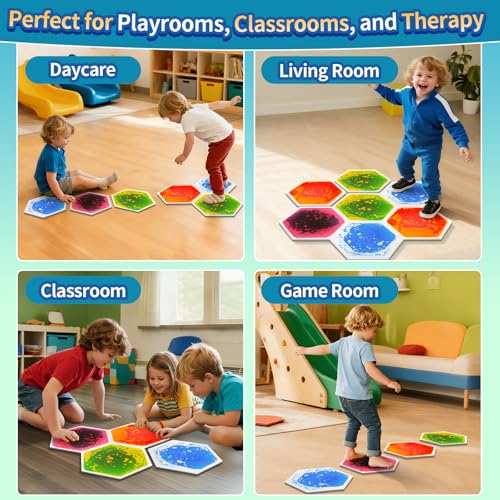 Liquid Sensory Floor Tiles for Kids Toddlers - 4 Pack Hexagon Puzzle Lava Mats for Kids Sensory Development & Creative Play, Calming Gifts for Autism, Home, Classroom Playrooms - style: Hexagon Tiles (4-Pack)
