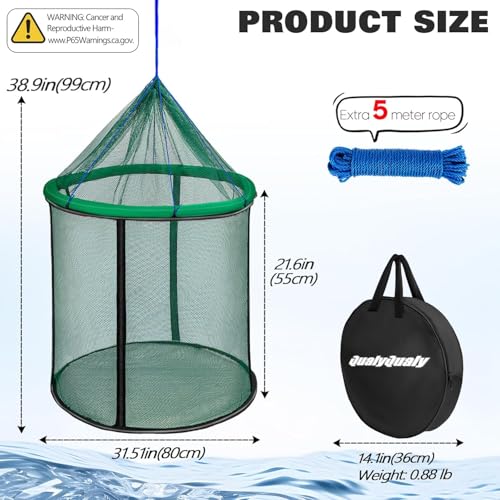 Floating Fish Basket 41/73 Gallons Extra Large for Live Caught, Fully Foldable Fishing Net Holder for Bait Live Well Collapsible Mesh Fishing Holder Cage