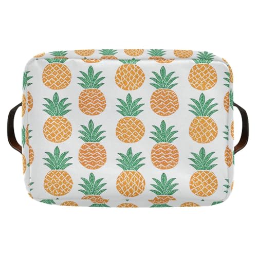 Fun Pineapple Storage Basket Bin, Large Cube Storage Box Canvas Collapsible Storage Organizer for Home Office Closet - 15 L x 11 W x 9.5 H - color: Fun Pineapple, size: 1 PCS