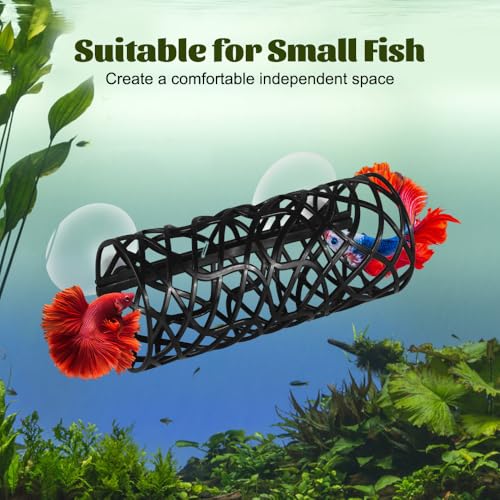 MiOYOOW Betta Fish Tunnel, Hollow Fish Resting Tube Suction Cup Mounting Fish Hide Shelter for Small Fish Shrimp Betta - color: Black