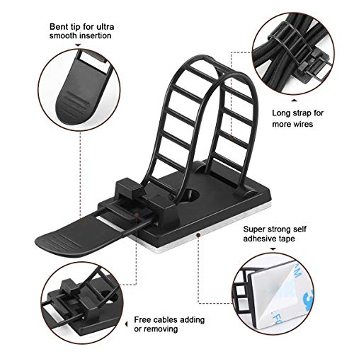Adhesive Cable Management Clips, 50Pcs Adjustable Nylon Cable Strap Ties Wire Clips Clamps Organizer with Strong Adhesive Tape, Extra Screw & Hole for Strong Fixation Home Office - 3.55 Inch Black - color: Black, size: L-50pcs