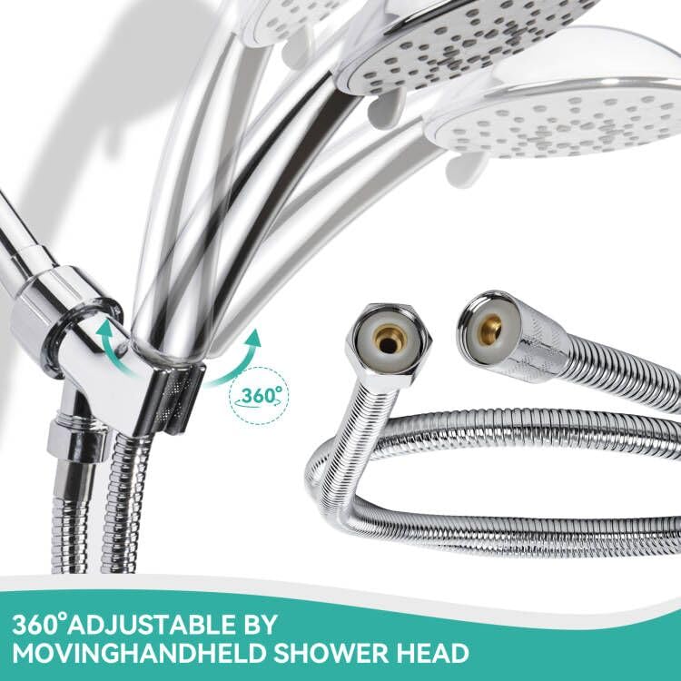 MAYYAYA Adjustable Handheld Shower Head Holder and Hose- Premium ABS Bracket- 360 Degree Rotatable Brass Ball：Arm Mount and Hose Connector- Easy Install and Replacement Parts(Silver) - color: Silver