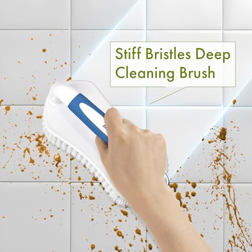 Amazer Scrub Brush for Cleaning Comfort Grip Shower Scrubber Flexible Stiff Bristles with Handle Heavy Duty Cleaner Brush for Tub Sink Carpet Floor - Pack of 2 (Blue+Green) - color: Blue+green