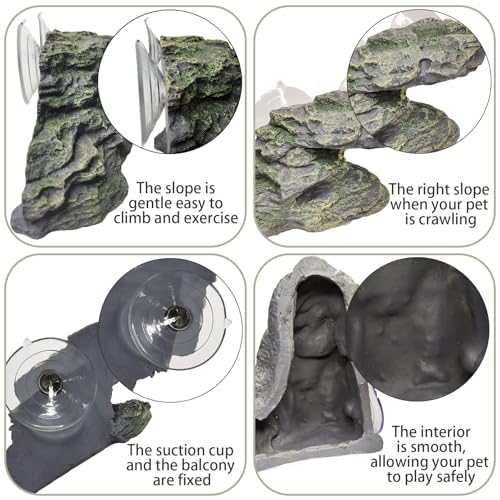 kathson Turtle Basking Platform Baby Tortoise Climbing Ramp Shale Reptiles Dock Resting Terrace Stone Aquarium Ornament Rock Landscaping Decoration for Frogs Newts (Medium Size:8.2”Lx3.3”Wx3.1”H)