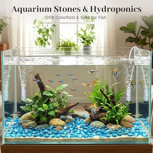 FUTUREPLUSX 1LB Light Blue Flat Glass Marbles, Glass Pebbles Vase Fillers for Centerpieces, Fish Tank for Aquarium Gravel Decor Table Scatter Art Craft - color: Light Blue