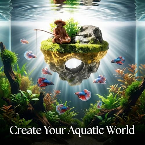 Floating Aquarium Decor with Interactive Fish Feeding Hook, Fish Tank Decorations for Betta, Guppy & Shrimp, Safe ABS Material Floating Fish Tank Decor, 3D Old Man