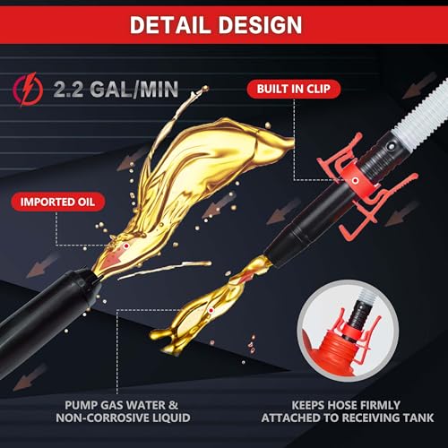 Portable Battery Powered Gas/Liquid Transfer Pump, Battery Operated Fuel/Water Transfer Pump Up to 2.2 GPM, Multi-Use Electric Siphon Pump for Gas Fuel Water Diesel - style: Locking clip pump