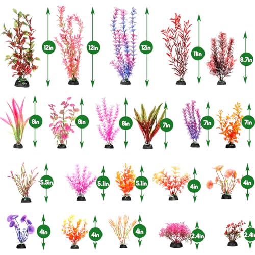 XunYee 100 Pcs Aquarium Plants Artificial Fish Tank Decorations 1.57 to 11.81 Inches Plastic Fish Tank Plants for Household and Office Simulation (Colorful)