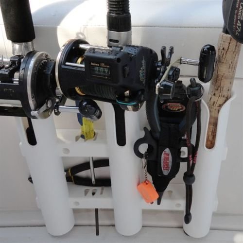 HiUmi Wall Mounted Fishing Rod Holders Tubes Links Fishing Rod Holder Rack Rests (3-Pole-White) - color: 3-pole-white