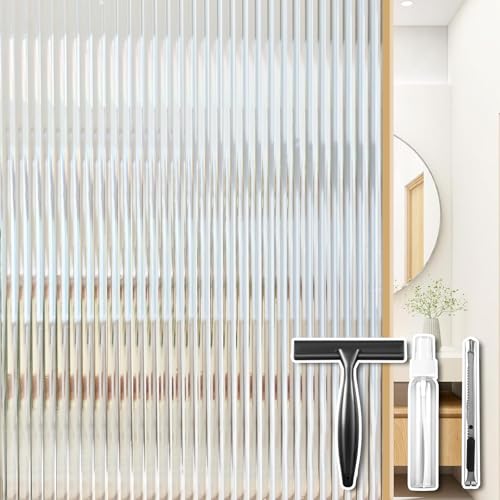 Beautyhero Reeded Glass Window Film, 3D Fluted Privacy Film for Glass Windows, Static Cling Decorative Door Coverings for Bathroom, Renter Friendly Heat Blocking Home Tint with 3 Tools, 35.4 x 157.4 - color: Clear, size: 35.4 x 157.4 Inch
