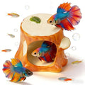 Aquarium Decor Ceramic Tree Stump Aquarium Hideout Cave, Betta Fish Tank Decor Ornament, Hiding & Breeding House for Small Fish, Shrimp, Cichlid, Goldfish & Reptiles