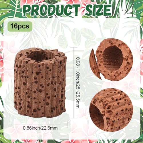 16Pcs Aquatic Plant Holder Fish Tank Plant Ring Lava Rock Small Reusable Column Coconut Brown Water Grass Floating Cultivation Pot Fixed Rings Accessories for Fish Tanks Landscape DIY Decor