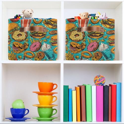 Aslsiy Storage Basket French Fries Burger Food Pattern Nursery Bins Baby Canvas Box Clothes Shelf Basket Laundry Hampers 1 Pcs - size: 1 Pcs