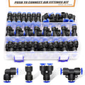 mankk 60PCS 1/4”OD Push to Connect Fittings Air Hose Fittings Quick Release Pneumatic Kit (15 Spliters,15 Elbows,15 Tee,15 Straight) for Air Line 1/4" Tube