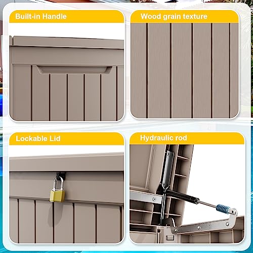 ROJIK Outdoor Storage Housing Deck Box - Waterproof Patio Furniture, Garden Tools, Cushions, Pool Accessories Storage Bench with Lockable Lid and Side Handles (Grey, 275 Gal) - color: Grey, size: 275 Gallon