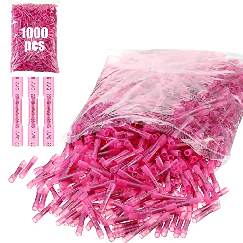Frienda 1000 Pcs Heat Shrink Butt Wire Connectors Red Awg 22-18 Insulated Waterproof Electrical Wire Connectors Automotive Marine Grade Crimp Terminals Butt Splices for Boats, Industrial, Home - color: Red, size: Awg 22-16