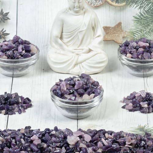 Crocon 1 LB Crushed Lepidolite Chips Bulk Stones 2000+ Carats Natural Quartz Pieces Irregular Shape Gemstones for House Warming Gifts New Home and Chakra Healing Crystals Home D�cor Gifts for Women - color: Lepidolite, size: 1 Pound