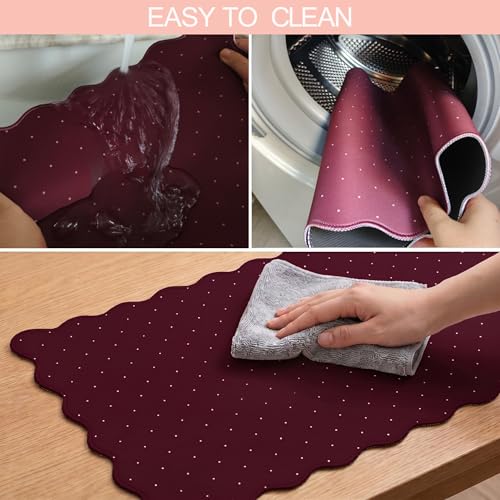Cute Burgundy Maroon Scalloped Desk Mat with Polka Dot Large Mouse Pad Computer Mat Aesthetic Keyboard Mat for Desktop Laptop Protector for Office & Home - color: A5- Burgundy Pink