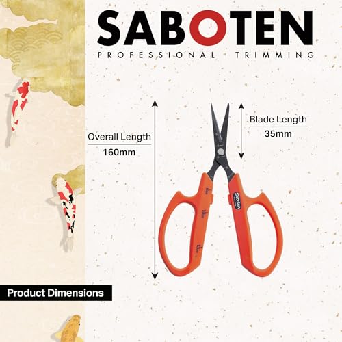 Saboten Fluorine Coated Straight Blade Trimming Scissors Orange PT-1 160mm Precision Gardening Bonsai and Floral Shears Made in Japan - color: Orange, size: Non-Stick Straight Blade