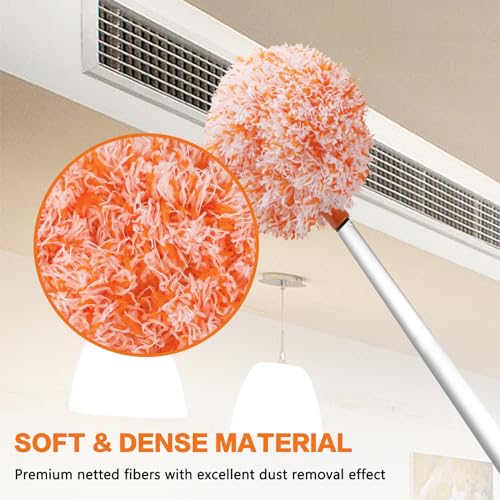 Ceiling Fan Cleaner Duster Reusable Microfiber Ceiling Fan Blade Cleaner Removable Duster with Extension Pole Adjusts 13 to 49.7 Inch for Cleaning Walls Furniture Door Window Top (Orange White) - color: Orange White